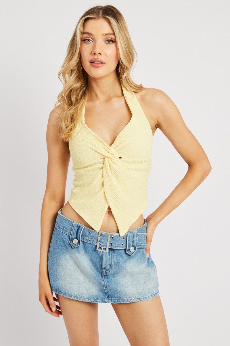 Yellow Halter Neck Top Textured - Àlainn Fashion