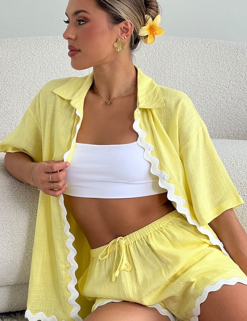 Yellow Relaxed Shirt Short Sleeve Ric Rac - Àlainn Fashion