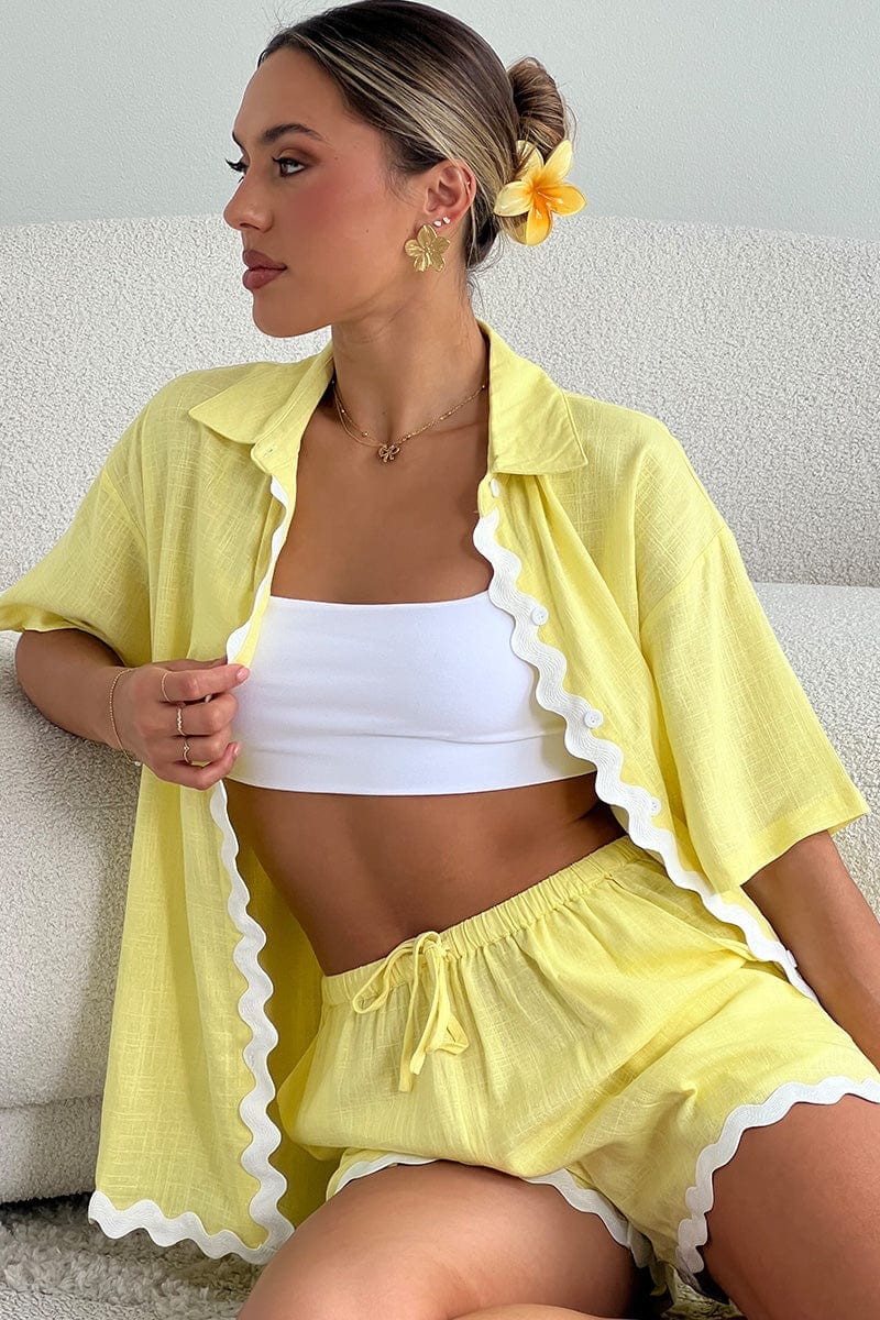 Yellow Relaxed Shirt Short Sleeve Ric Rac - Àlainn Fashion