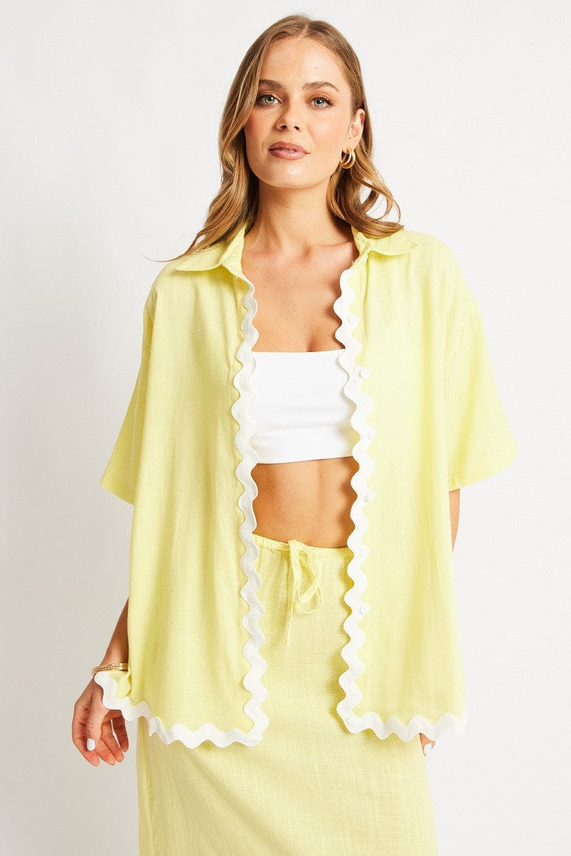 Yellow Relaxed Shirt Short Sleeve Ric Rac - Àlainn Fashion