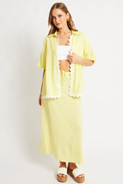 Yellow Relaxed Shirt Short Sleeve Ric Rac - Àlainn Fashion