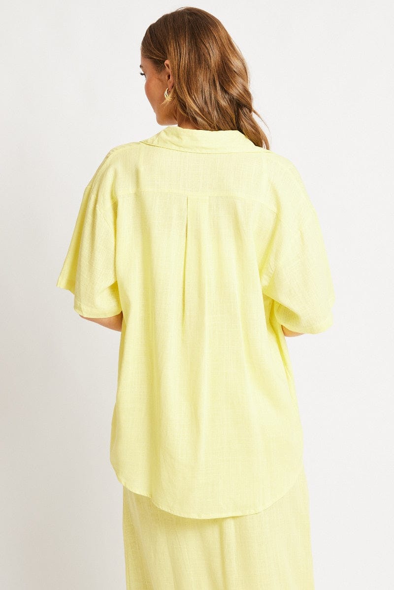 Yellow Relaxed Shirt Short Sleeve Ric Rac - Àlainn Fashion