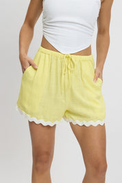 Yellow Shorts Elasticated Waist Ric Rac - Àlainn Fashion