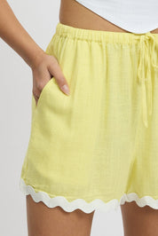 Yellow Shorts Elasticated Waist Ric Rac - Àlainn Fashion